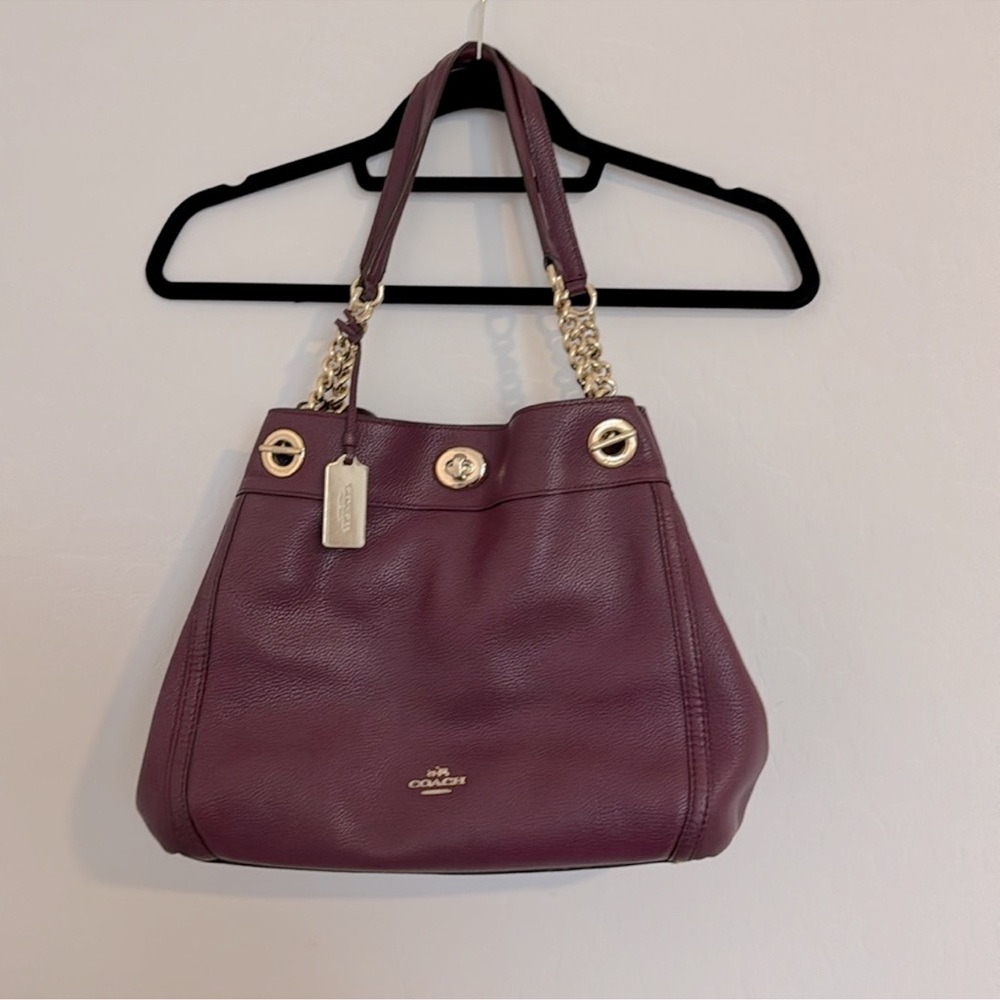 COACH Edie Turnlock Leather Shoulder Bag, Model 36855 with Hold Accents. - Picture 2 of 16